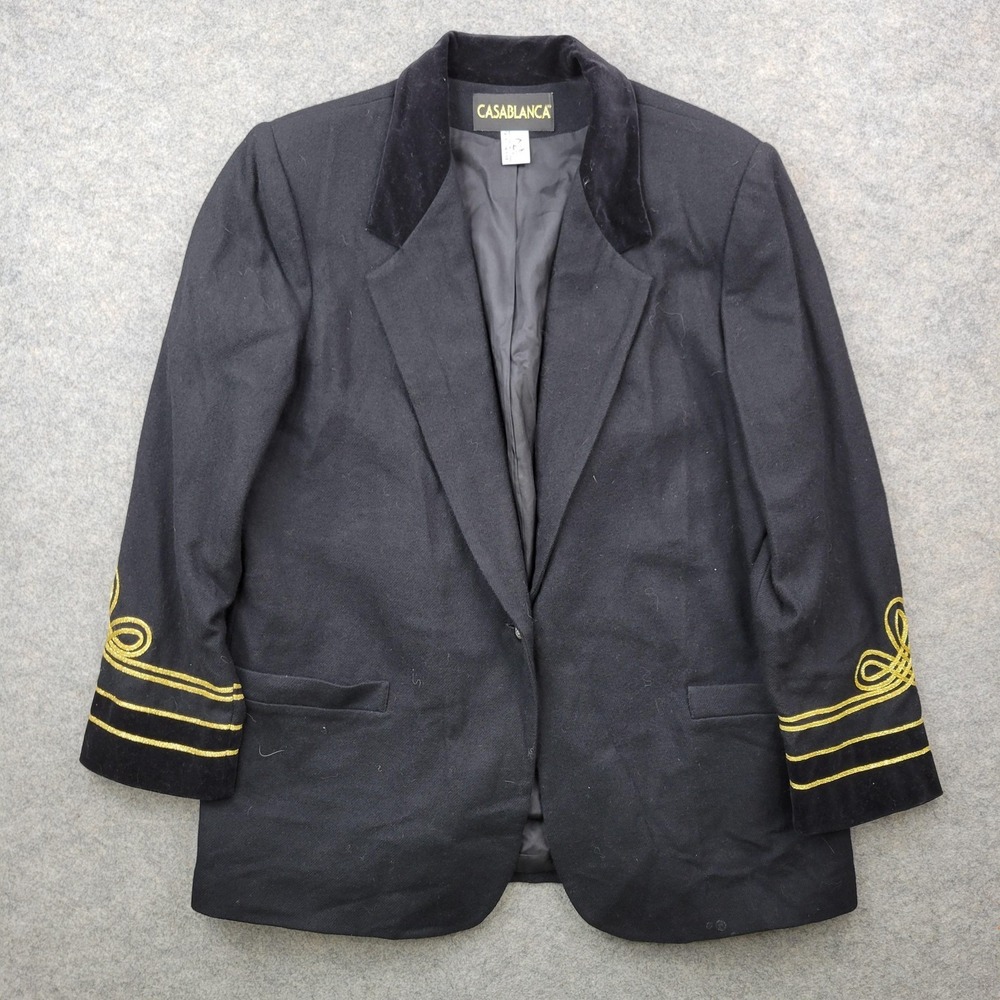 Casablanca Blazer Jacket Womens 16 Black Wool Military Nautical Tuxedo USA